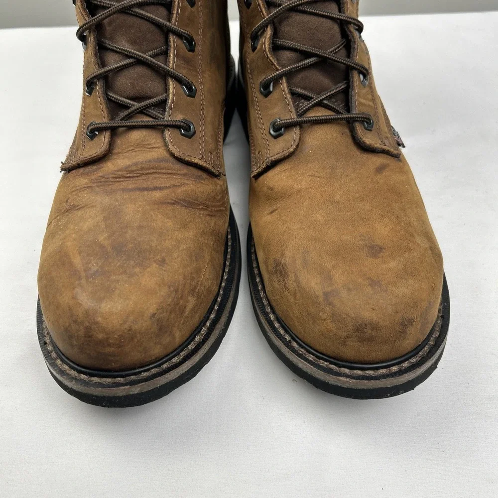 Justin Steel Toe Lace Up Waterproof Work Boots WK961 Men's Sz 13 D Brown Leather
